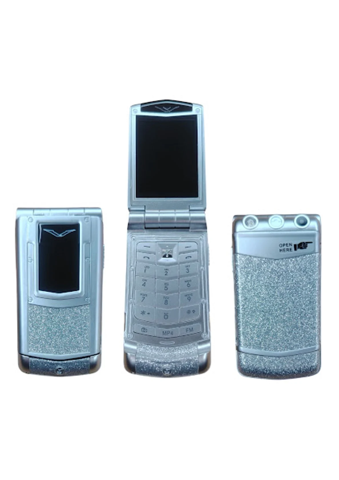 Vertu V77 Silver Zərli - Qapaqlı Düyməli Telefon